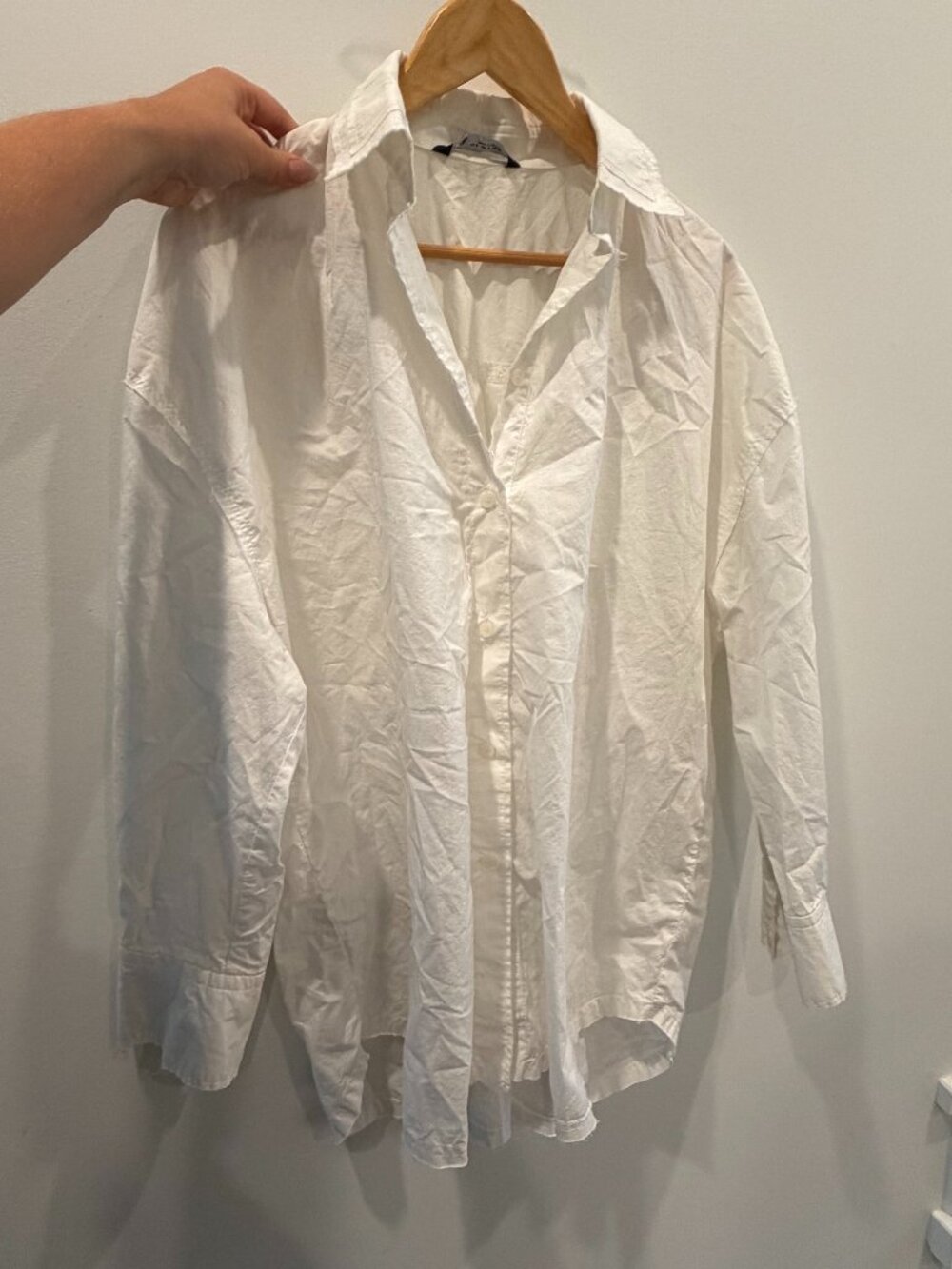 ZARA White Oversized Poplin Button-Down Shirt | Small